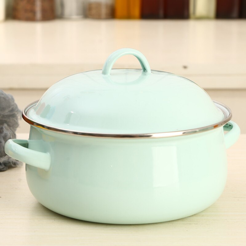 Nonstick Soup Pot Enamel Cooking Pot Thick Bottom Stock Pot Handle Ramen Noodles Gas Cooker Ollas De Cocina Kitchen Cookware: Green / 20cm