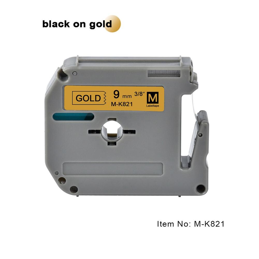 9 Mm Multicolor Label Tapes Als M-K121 M-K221 MK221 Mk 421 Mk521 Mk-621 Compatibel Brother P-Touch Label Printer Voor PT-80 PT-70: black on gold