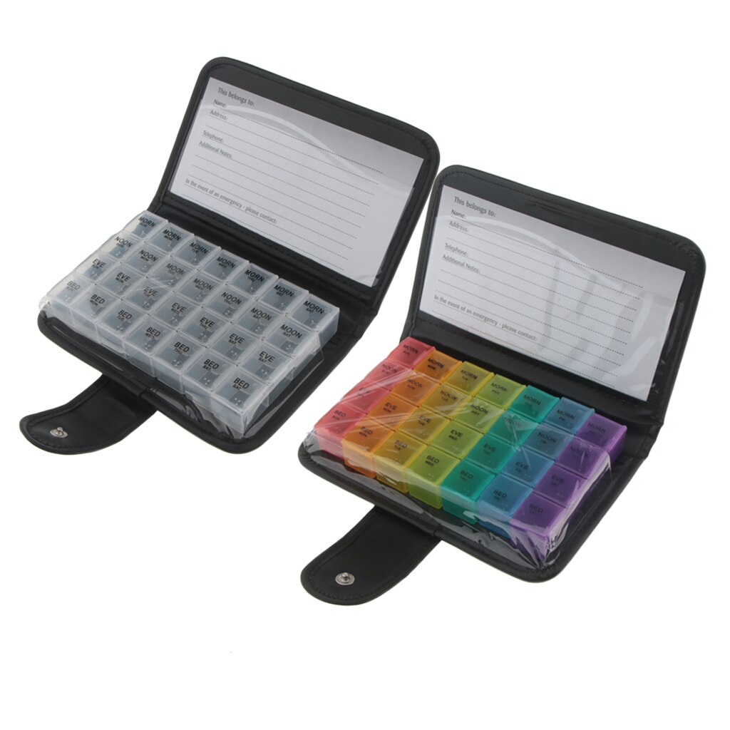 2 stuks reispillendoos leren organizer wekelijkse medicijndoos voor thuis, reizen, kamperen, wandelen, buitensporten