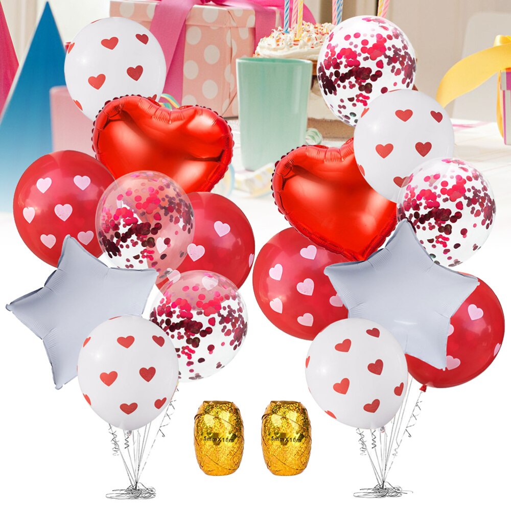 Pack of 18 Valentine Decorations Balloons Kit Heart and Star Shape Balloons Glitter Confetti Heart Latex Balloons Valentines Day