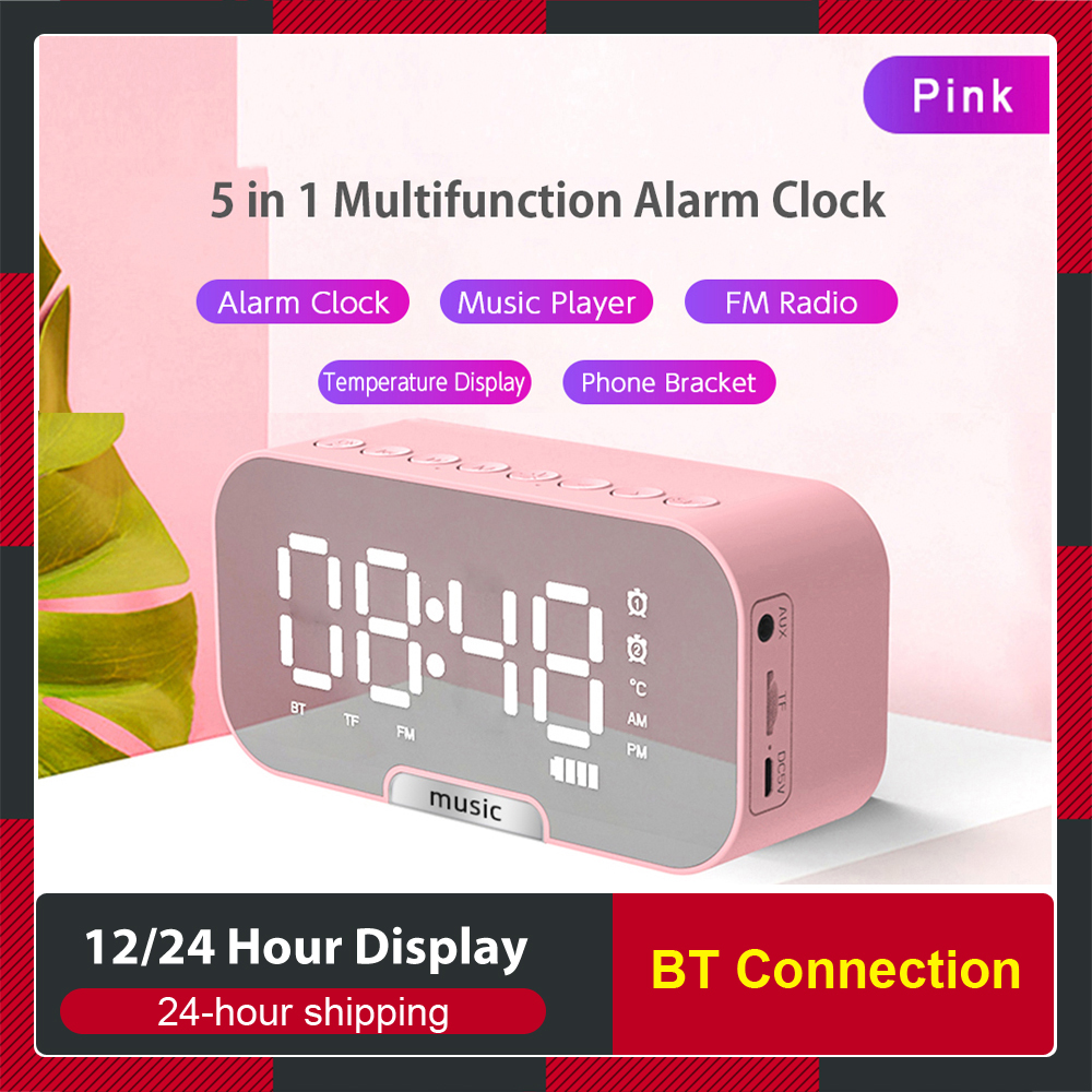 BT Musik Alarm Uhren Spiegel FM Radio LED Digital Uhr 2 Alarm Schlummern 24H Elektronische Uhr Dimmen Tisch Telefon stehen USB Uhren