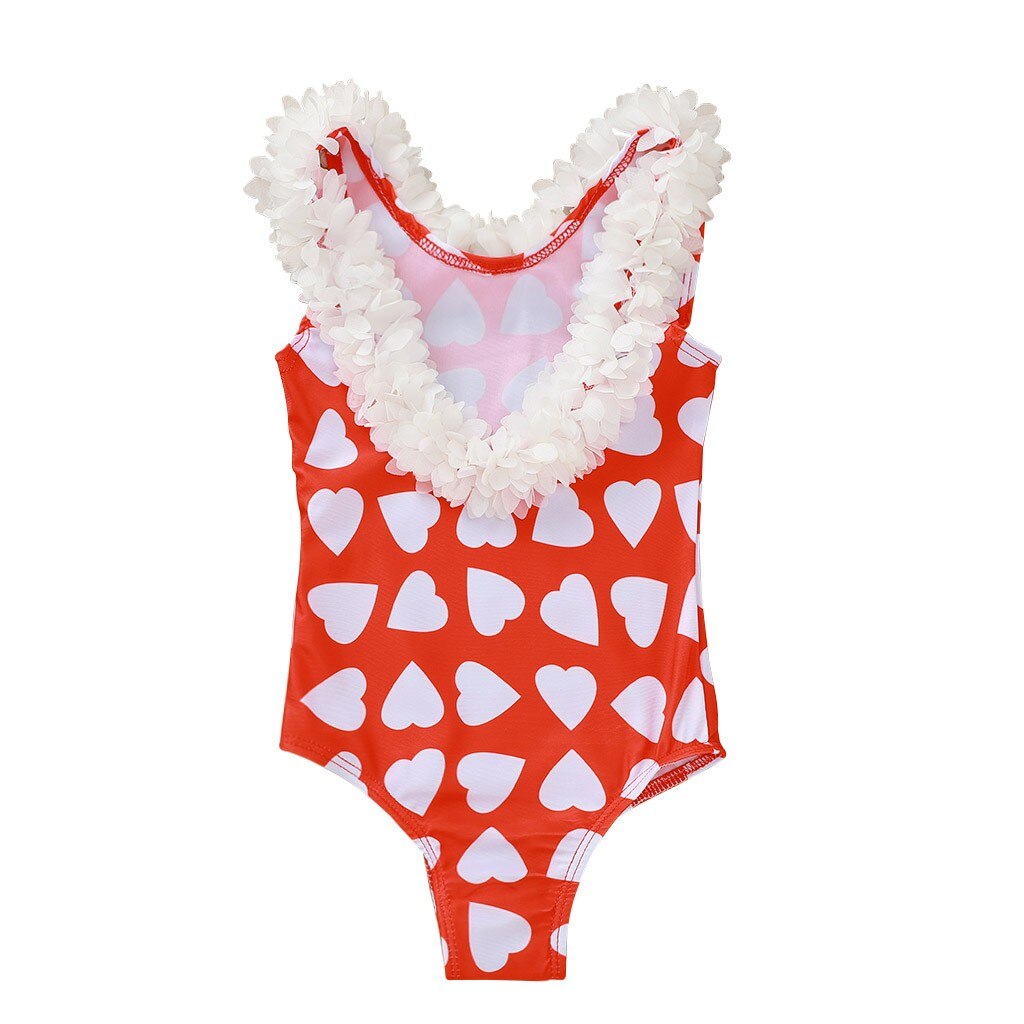 Baby Kids Girls Summer Heart-Shaped Printed Bikini One Piece Swimwear Swimsuit Bikini One-Piece Bodysuit Swimwears for Girl