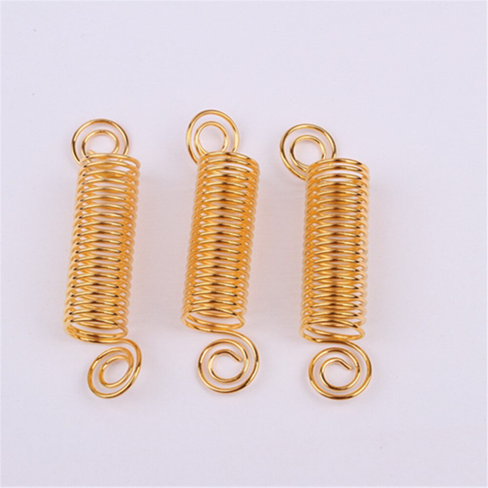 50PCS 10mm Hair Rings Braid Dreadlock Beads Stretch Spiral Shape Hair Cuffs Clips Tube For Braid Hairstyling Accessories Gold