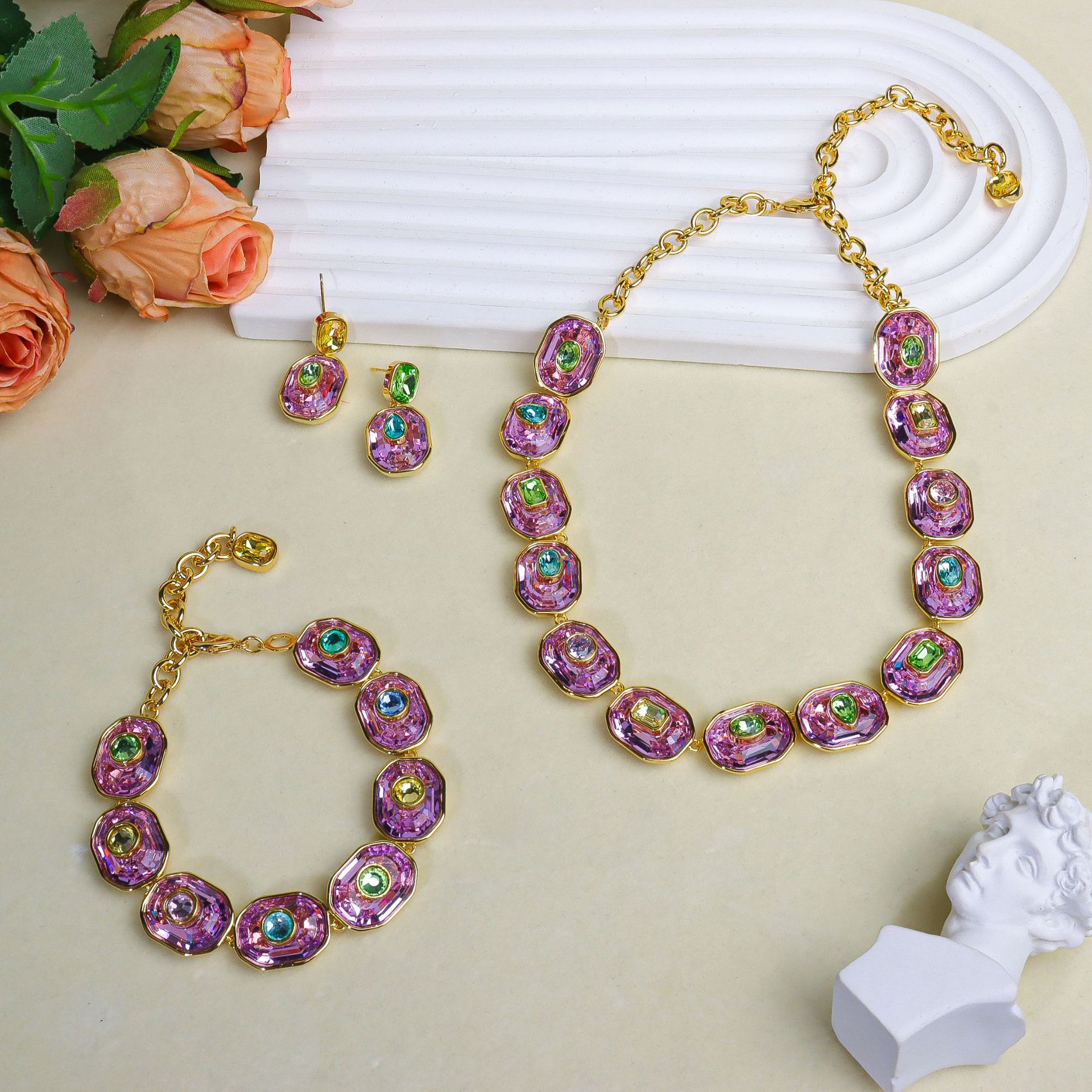 Set di gioielli in cristallo per donna, collana, orecchini e bracciale, collezione di alta gamma