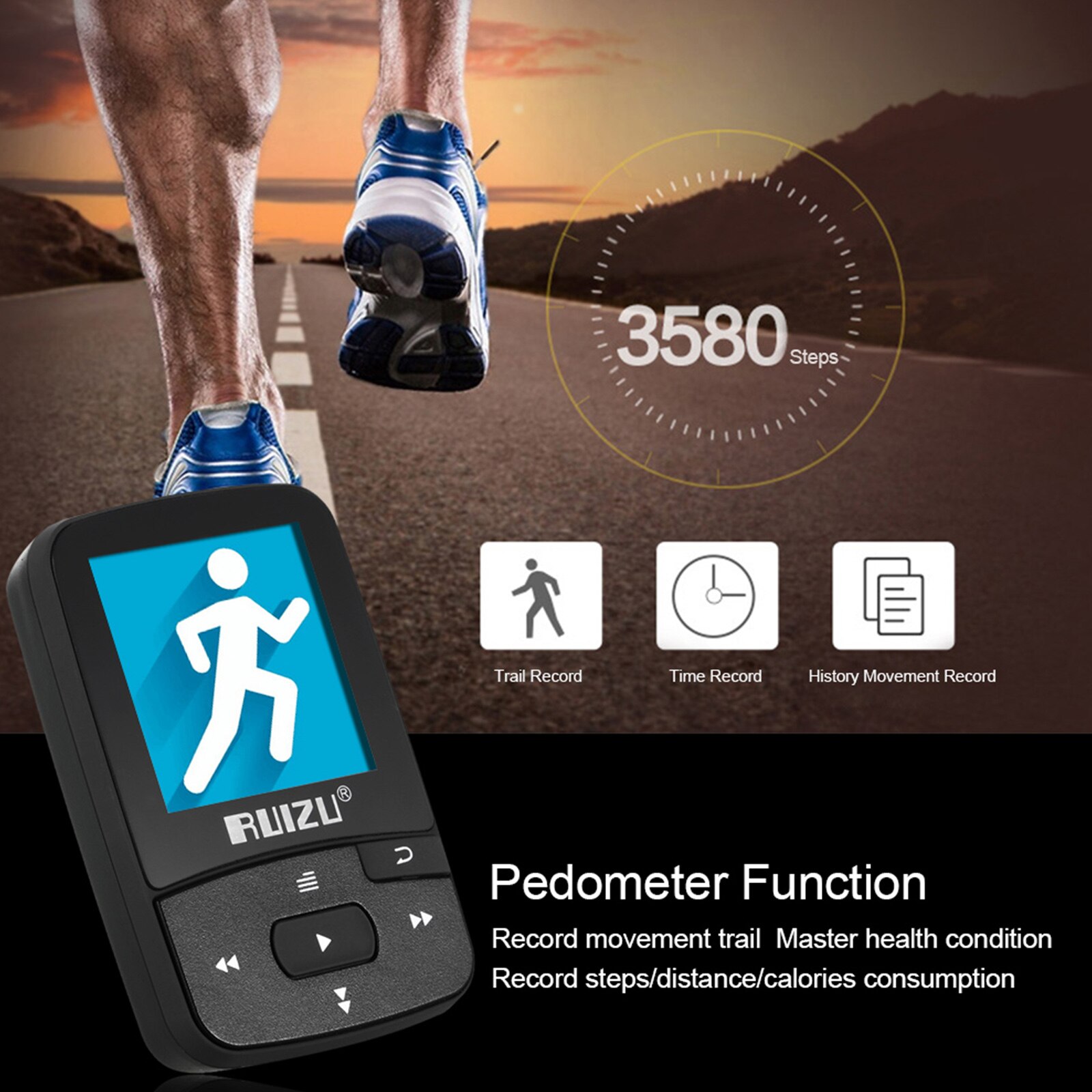 RUIZU-reproductor MP3 X50 de 1,5 &quot;, 8GB, sonido HiFi sin pérdidas, Bluetooth, podómetro, Radio FM, grabación, E-book, calendario de tiempo