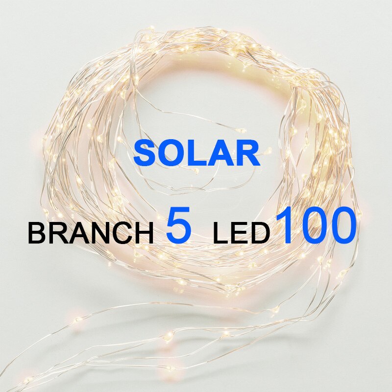 LED Solar Energy Garland Vines Falls Lights Outdoors Lantern String Lights For Wedding Christmas Tree Decoration As Solar Lamps: 5 Branch--100 Led / Multicolor