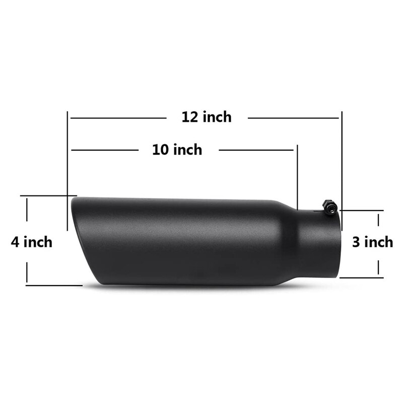 Embout d'échappement noir de 3 pouces, embout de tuyau d'échappement de 3 pouces de diamètre intérieur pour camion, boulon/pince de 3x4x12 pouces