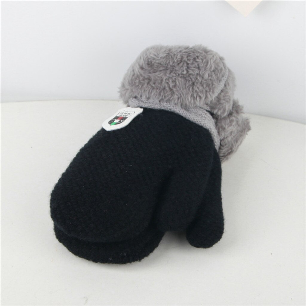 Navidad ofertas Winter Baby Fäustlinge Handschuhe Für Mädchen Solide Kinder Warm Halten Verdickung Und Furring Gestrickte Handschuh детские: Black