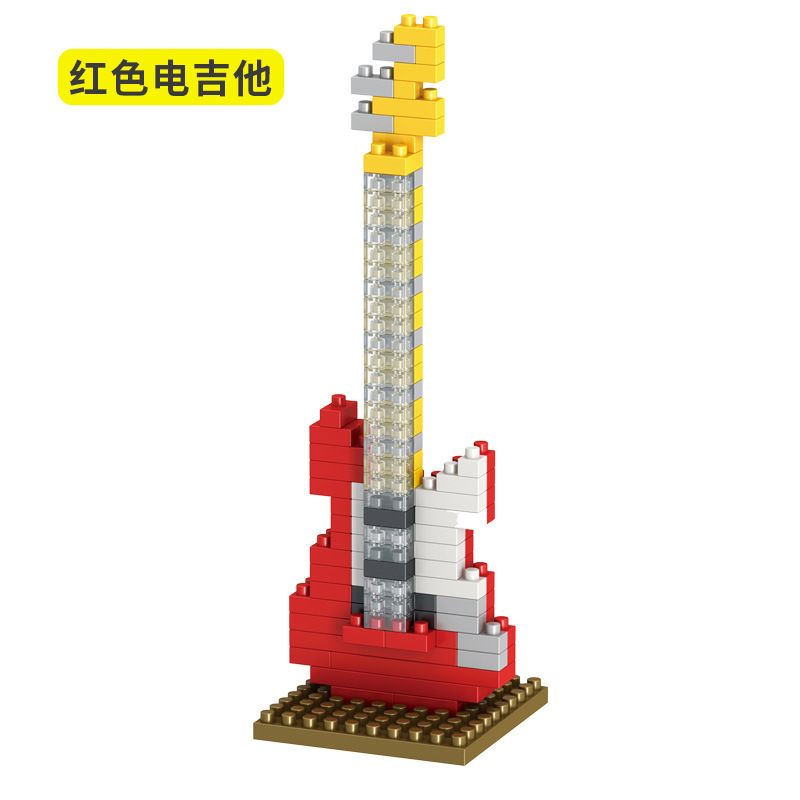 De MOC Muziekinstrument Bouwstenen Muziek Serie ABS Plastic Mini Piano Gitaar DIY Assemblage Bouwstenen Kinderen E: GRIJS