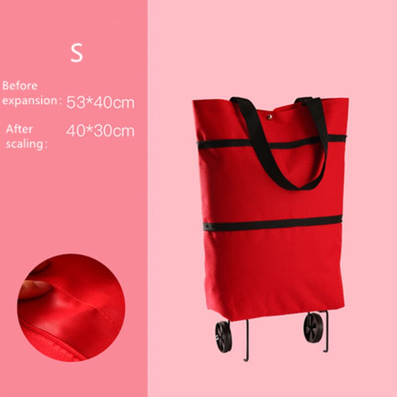 Oxford Folding Shopping Bag Shopping Cart Wheels Bag Small Pull Cart Women's Buy Vegetables Bag Shopping Organizer Tug Package: Red S