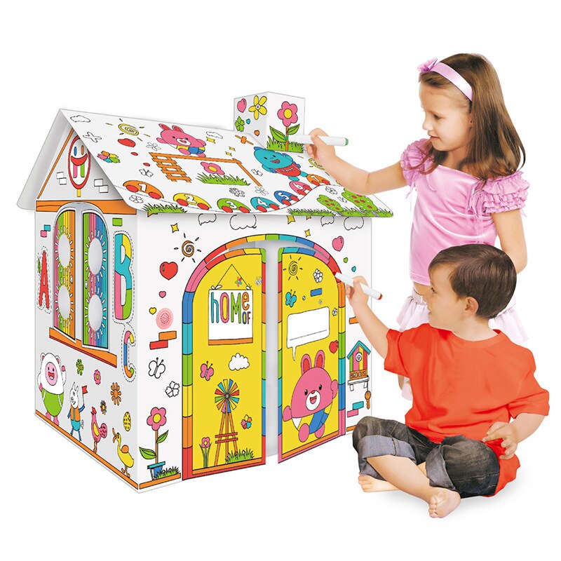 DIY freundlicher Zelt Spielzeug Große Karton Färbung Kreative Spielen Haus 3D Graffiti Montiert Pädagogisches Spielzeug Tipi Zelt für freundlicher