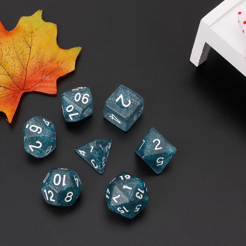 7 stk blinkende flerkantede terninger til drage stifinner  d20 d12 2 xd 10 d8 d6 d4