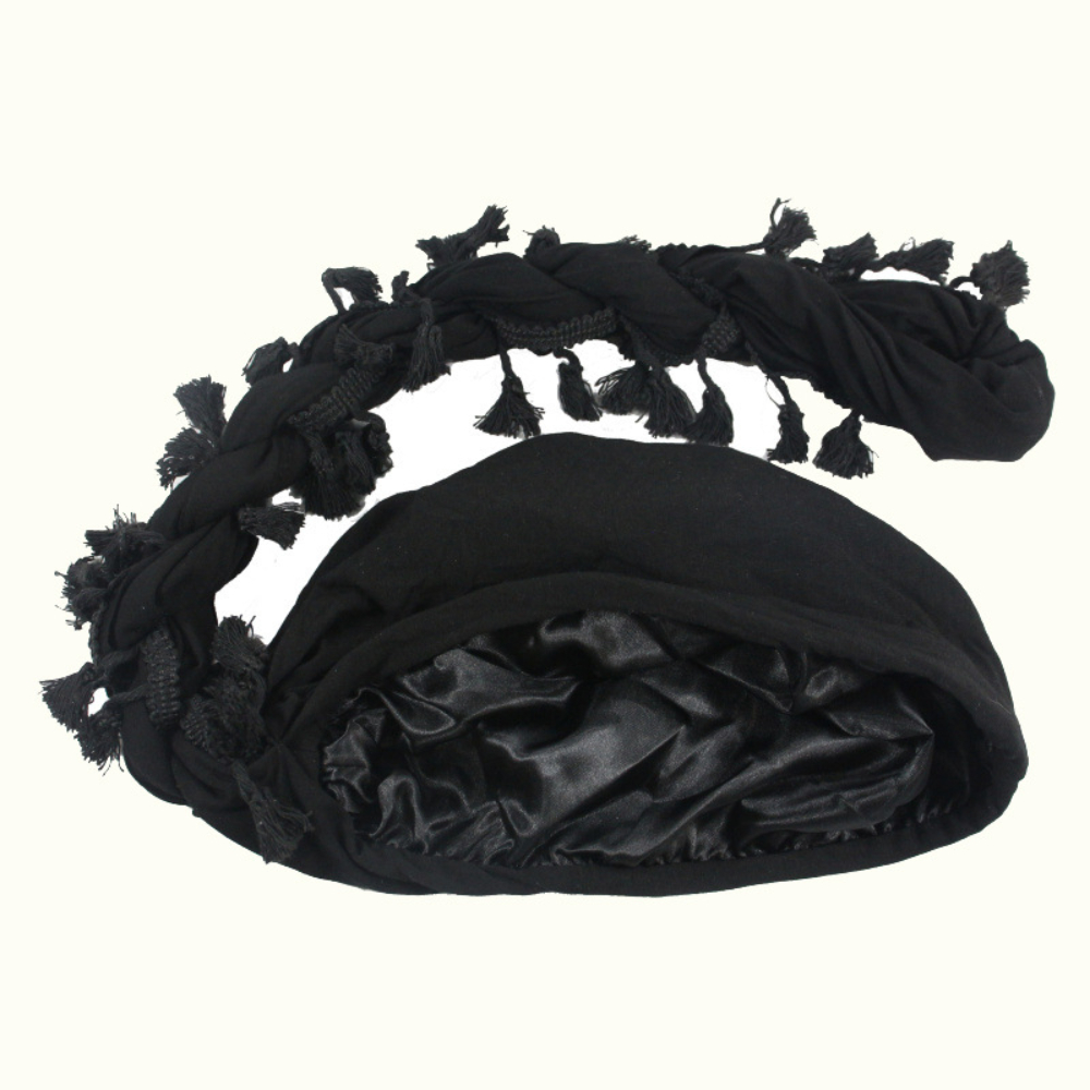 Babalet Halo Turban for Men Women Satin Lined Durag Head Wraps Skull Cap Pre-Tied Tassels Braid Beanie Vintage Twist Bonnet