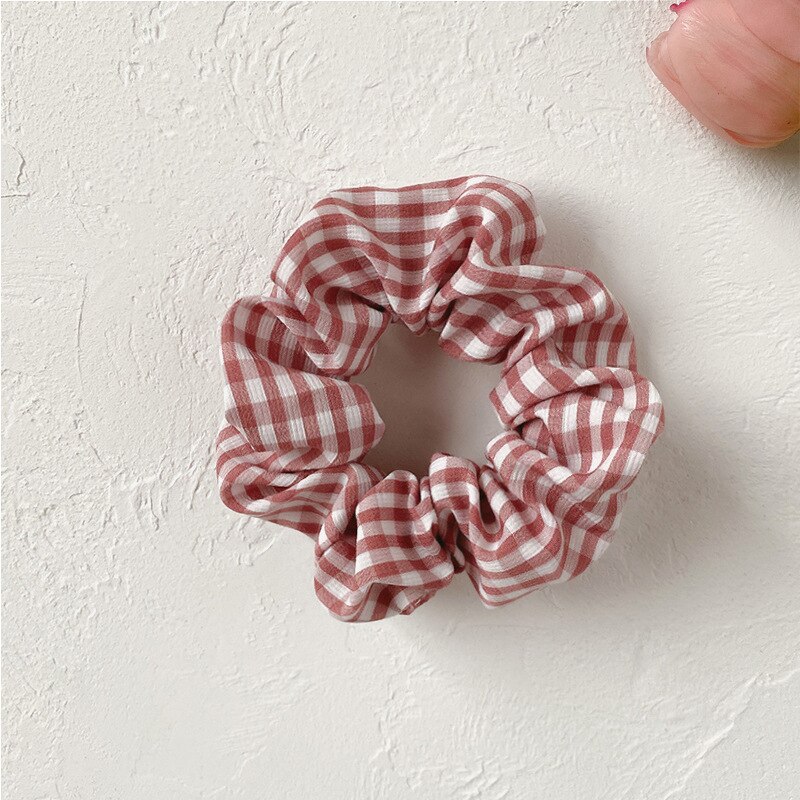 FLACELL Summer Korean Red Dot Floral Plaid Hair Ribbon Rubber Bands Scrunchie Set for Women Girls Party Hairwear: 8