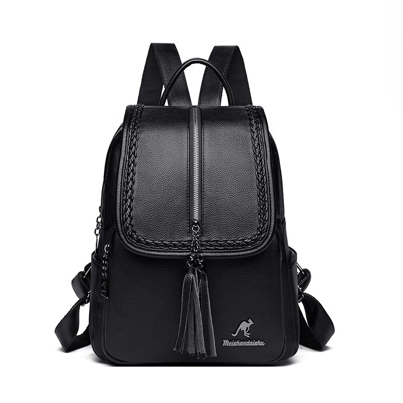 Frauen Leder Rucksack reise schule PU leder Schule tasche einkaufen Rucksäcke reise Schulter Schul: Schwarz