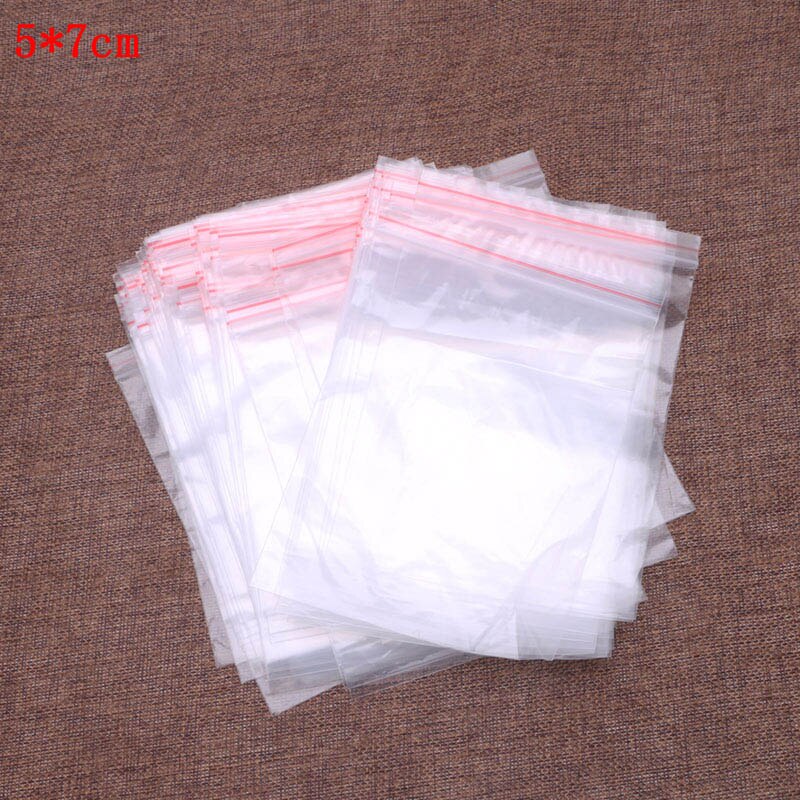 100 stk klar plast gjenlukkbar cellofan liten posere pakking oppbevaring forseglingsposer smykker glidelås glidelås polyposer 8 størrelser -f1fb: 2