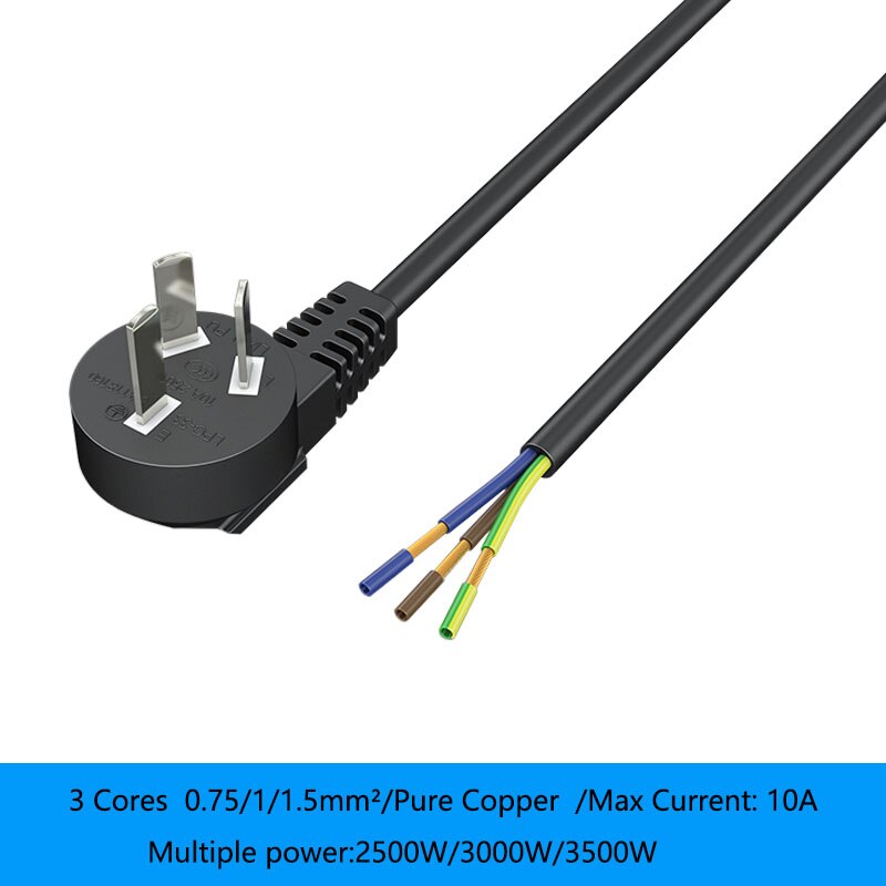 3-Pin Plug 18/17/15AWG Stekker Met Blote Staart 10A High-Power Pure koperen Elektrische Boor/Snijmachine Netsnoer