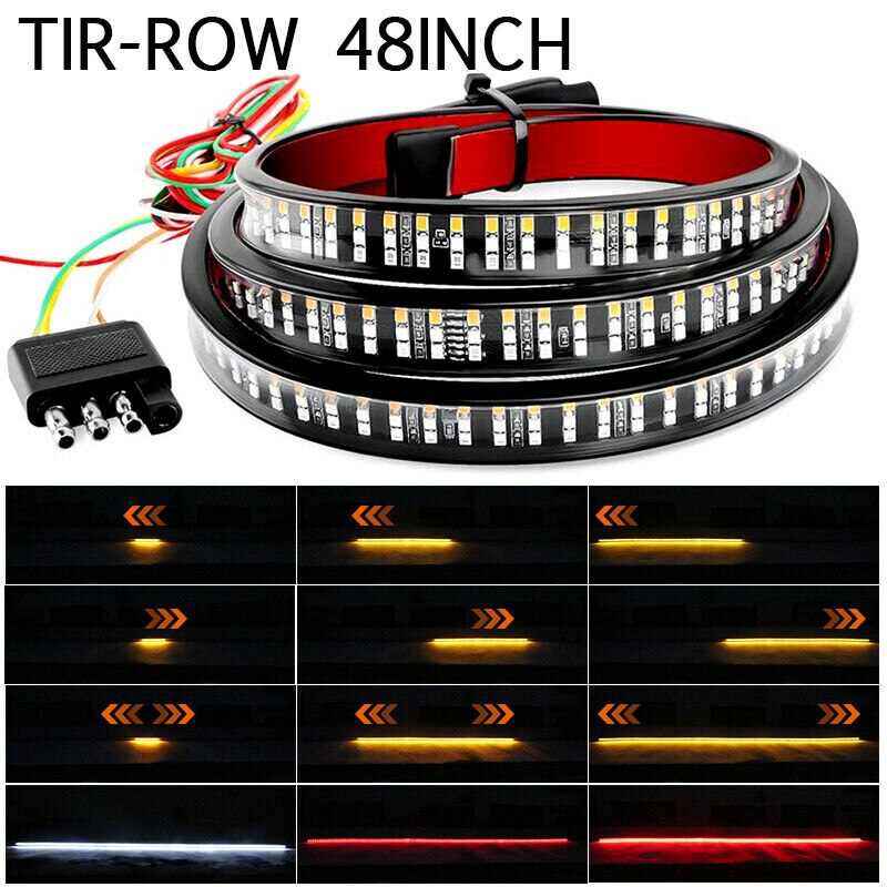 48-Inch 372LED Truck Tail Tailgate Light Bar 3Row Reverse Brake Turn Signal Lamp Car Tailgate Light Bar With Braking