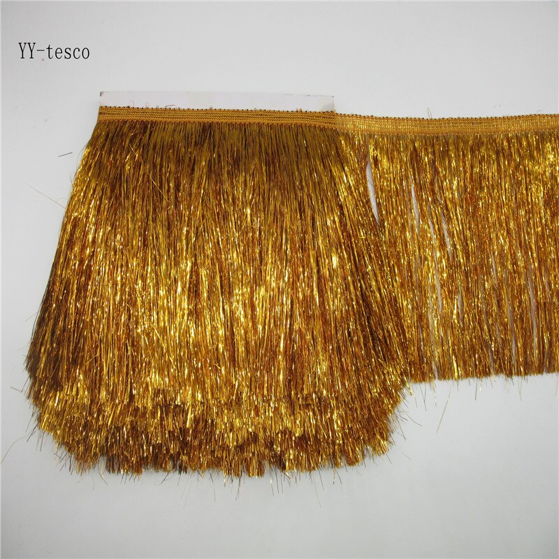 Cinta de encaje con flecos de zafiro, 10 metros, 20cm de ancho, adorno de flecos y borlas para vestido Latino DIY, accesorios de ropa de escenario: 10 Meters / Gold
