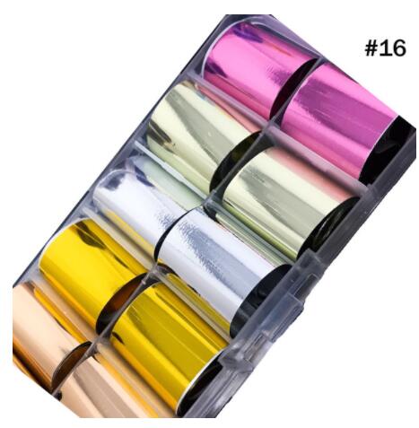 10 rollen/Kasten Transfer Folie Holographische 10 Entwürfe Schieberegler sternenklar Glas Papier Blitz Für Dekoration Nailart Tipps Manikübetreffend Aufkleber #: 16