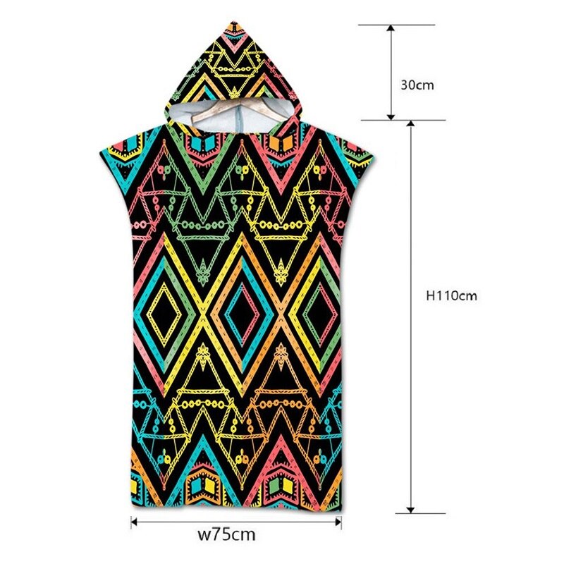 Havlu-toalla con capucha portátil para adultos, capa de toalla de playa con Poncho, estampado geométrico de microfibra, para bañera para nadar, toallas de baño
