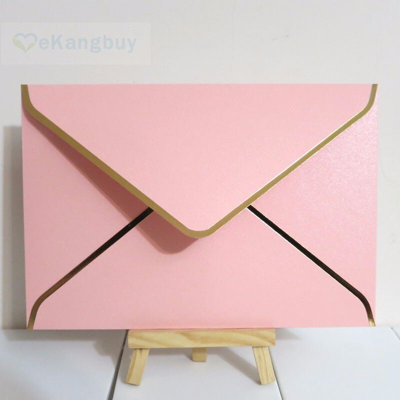 25 stuks 194 x 134mm(7.5 x 5.2 inch) parelkleurige enveloppen met gouden stempel, dikke envelop voor huwelijksuitnodigingen: Roze