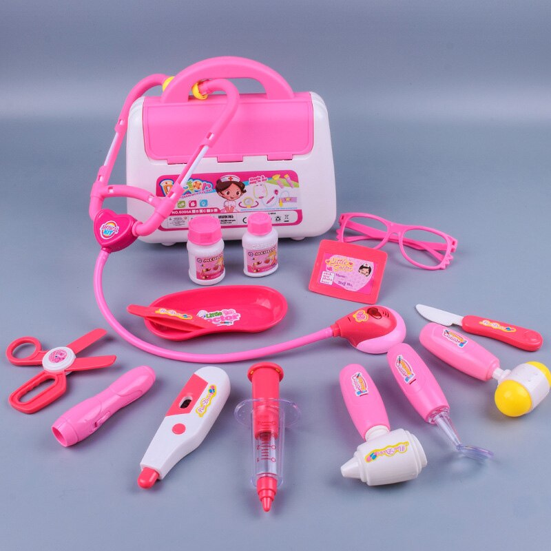 Simulation medicine box children play house doctor toy set girl nurse toy role playing props children's educational toys: pink 16 pcs set