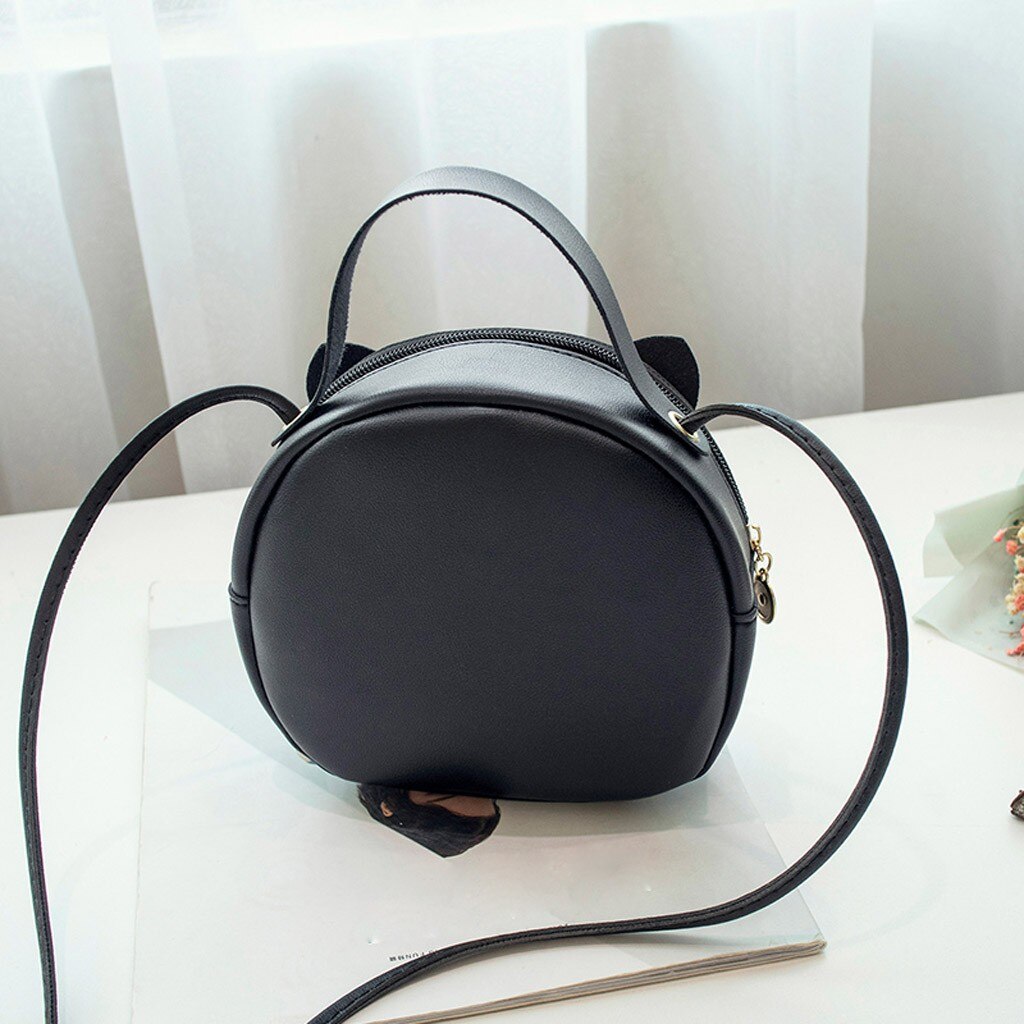 Bolso de mensajero redondo para mujer, bandolera de piel sintética con lentejuelas de gato de dibujos animados, bolso cruzado, # T1P