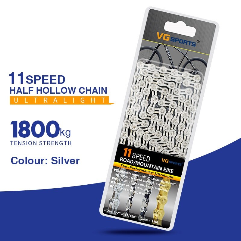 Fahrrad Kette 8 9 10 11 Geschwindigkeit MTB Rennrad Halb/Voll Hohl Kette Silber Gold Regenbogen Ketten für shimano SRAM Campanolo System: X11SL Silber-