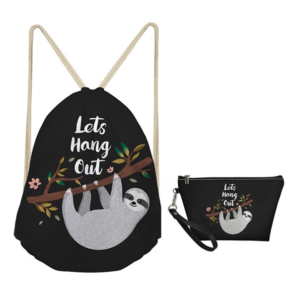 Forudesigns 2 stuks/set trekkoordtas voor dames rugzak klein schattige luiaard print kinderen meisjes trekkoord zak tassen dames boekentas: L4654 z 3 z 8