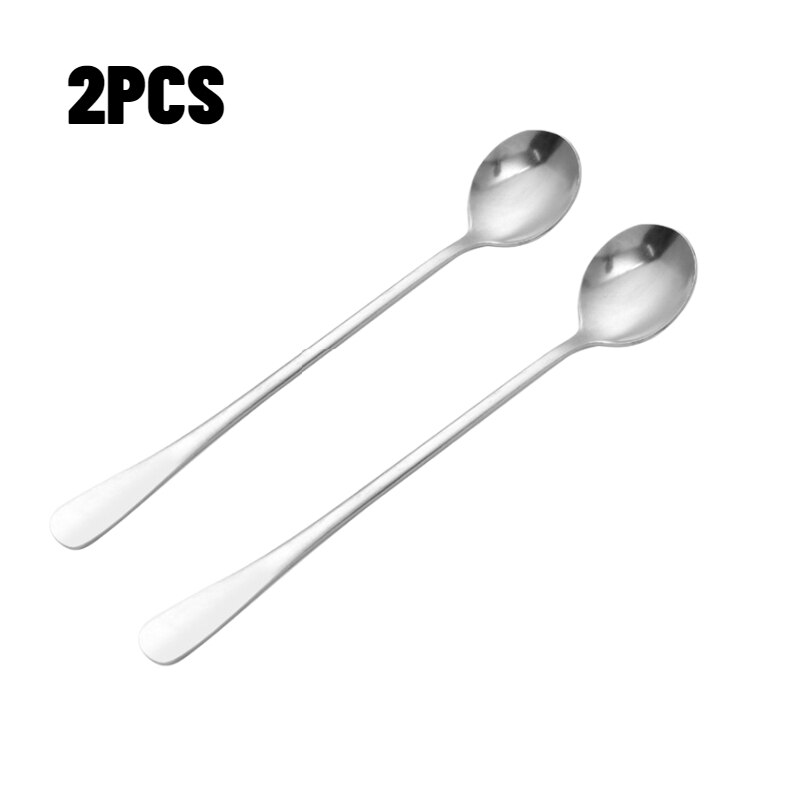 Long Handled Spoon Stainless Steel Coffee Spoon Simple Teaspoon Cocktail Stirringt ice Spoon Bar Tool: 2PCS B
