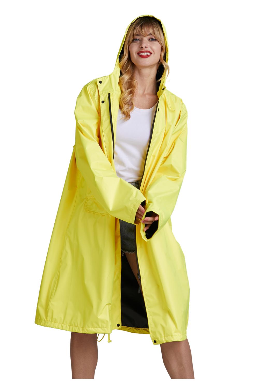 Freesmily Vrouwen Lange Dikke Regen Jas Stijlvolle Waterdichte Regenjas Regen Poncho Cape Met Kap Mouwen En Pocket