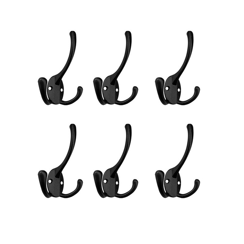 Ganchos grandes de tres puntas para abrigo, accesorio de alta resistencia, montado en la pared con 12 tornillos, Retro, doble utilidad, rústico, 6 piezas: Default Title