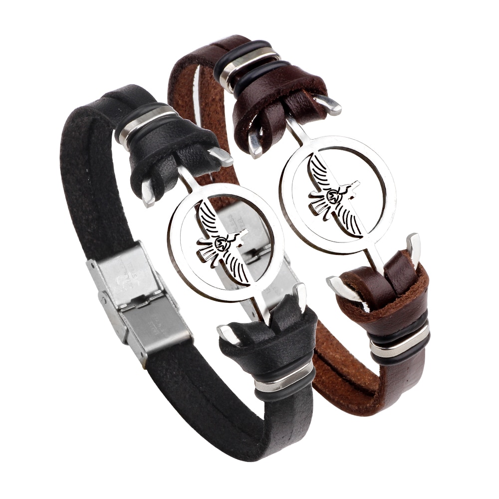 IMaySon Europe aigle volant acier inoxydable Bracelet en cuir noir pour femmes homme Vintage bijoux