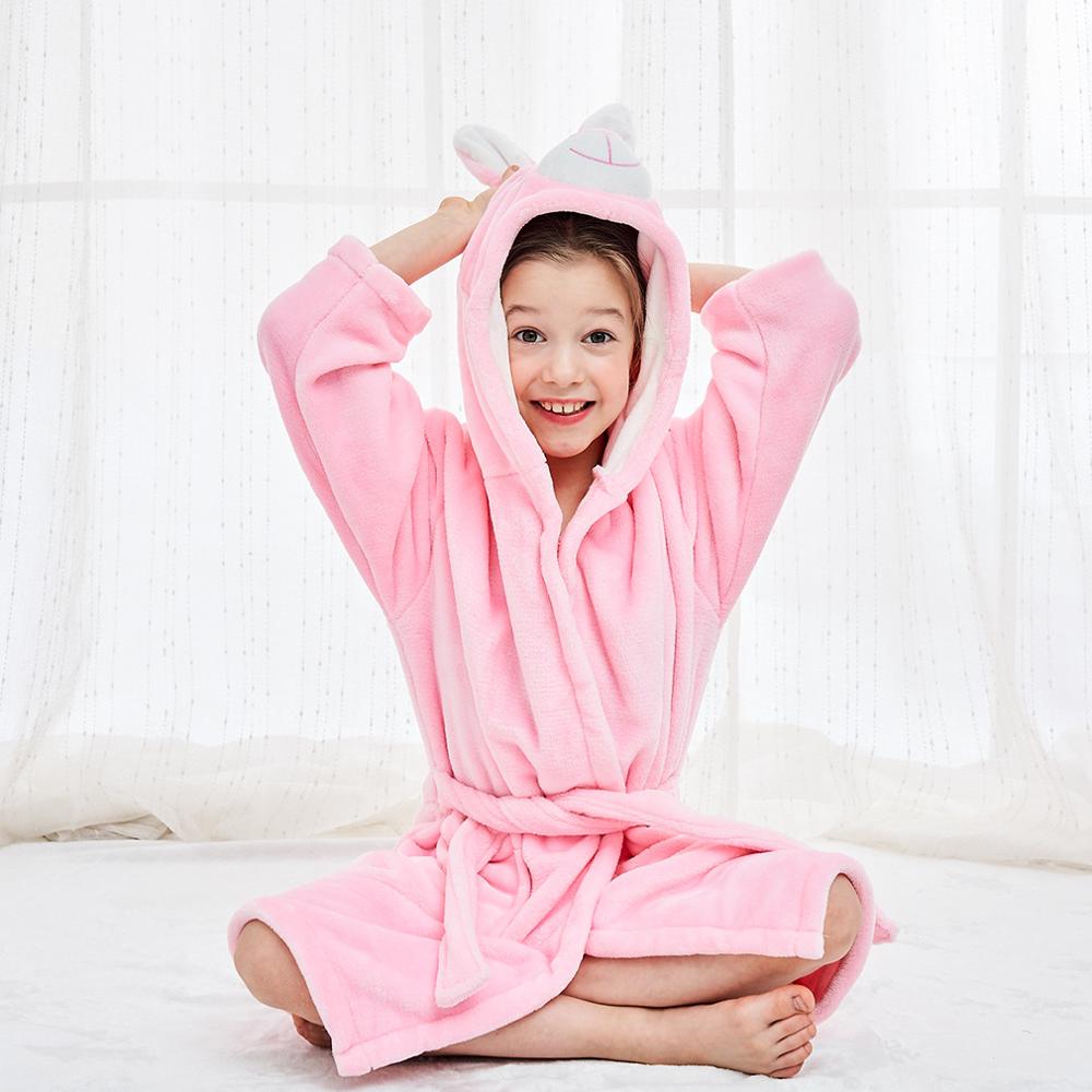 LZH-peignoir en flanelle pour enfants, garçons et filles, pyjama, à manches longues, motif Animal mignon, à capuche