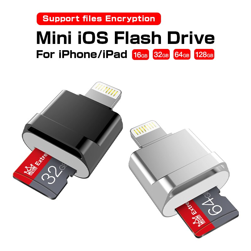 Lector de tarjetas de iPhone OTG pen dive, de 16GB memoria flash usb, 32GB, 64gb, 128gb, microSD, disco en u para dispositivos de almacenamiento externo de iOS,