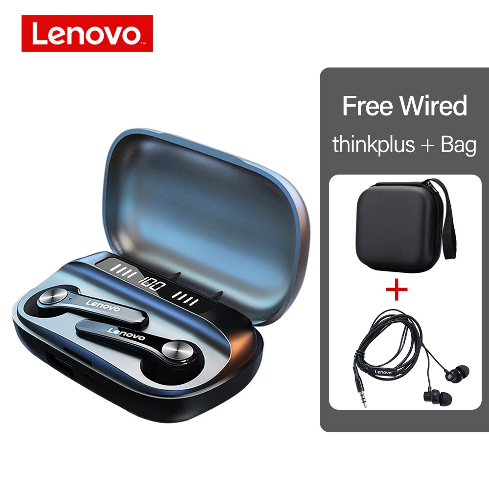 wireless headphones by Lenovo QT81 TWS Earphone bluetooth IPX4 Waterproof Sports HIFI Touch Button Headset with mic 1200mAh Box: Black with all