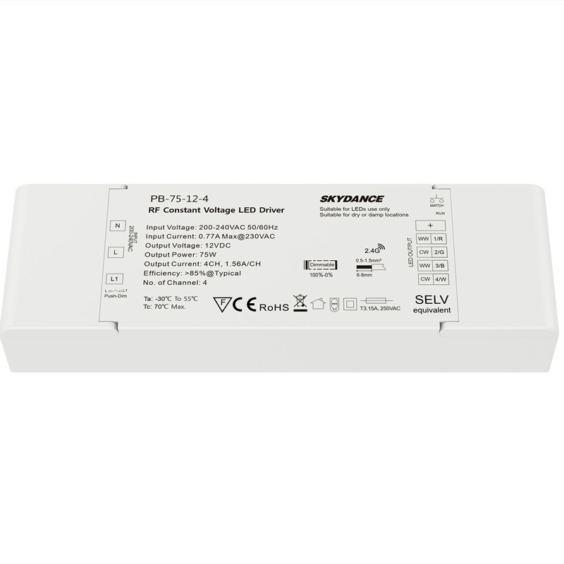 4CH 75W 12V Rf Dimbare Led Driver PB-75-12-4 Led Controller Led Voeding Transformator Input AC100-240V Output DC12V 1.56A/Ch