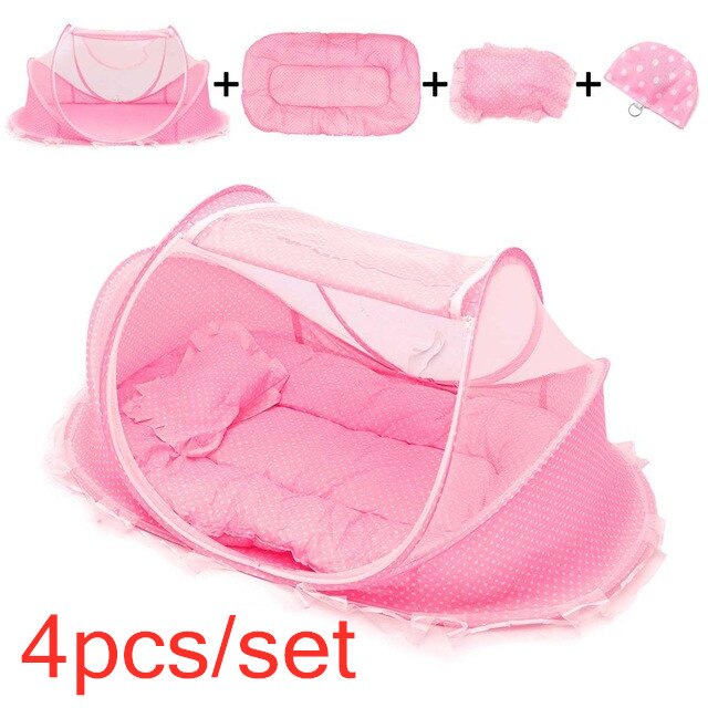 Baby Bettwäsche Krippe Netz Tragbare Faltbare Schlaf Netz Neugeborenen Moskito Zelt freundlicher Bett Zelt Moskito Netz für Baby Krippe: 4Stck einstellen Rosa