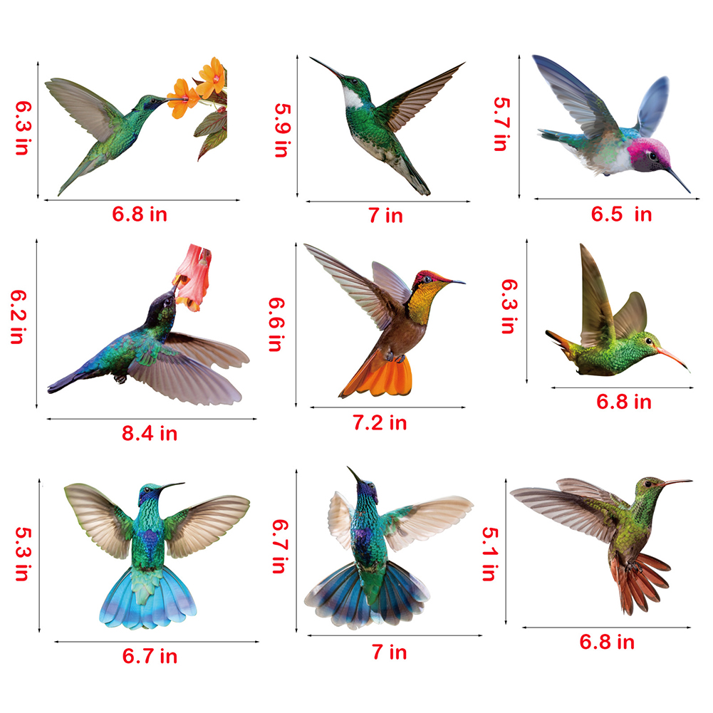 9Pcs Hummingbird Window Stickers Non-Adhesive Window Door Glass Clings Decals to Prevent Bird Strikes Home Decoration