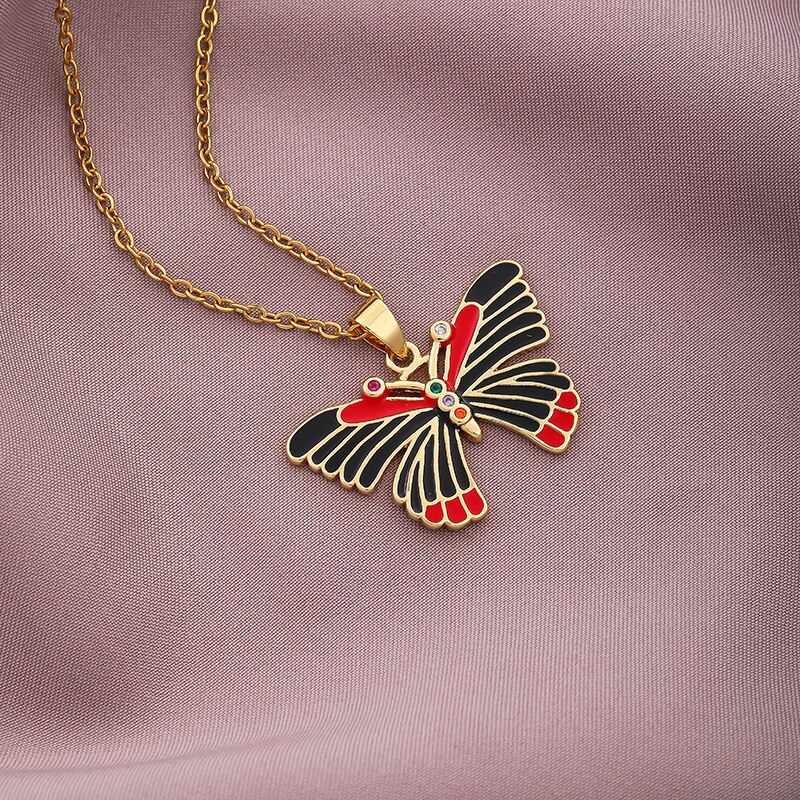 Sonya Enamel Leuke Vlinder Hanger Ketting Voor Vrouwen Gouden Kleur Statement Ketting Sieraden: Butterfly-002 / 50cm