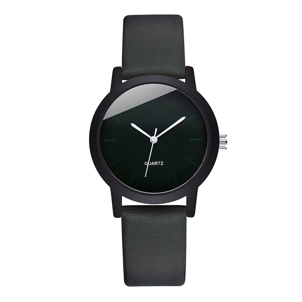 Eenvoudige Vrouwen Horloges Casual Gradiënt Quartz Horloge Lederen Band Band Steel Case Analoge Polshorloge Dames Montre Femme: Green