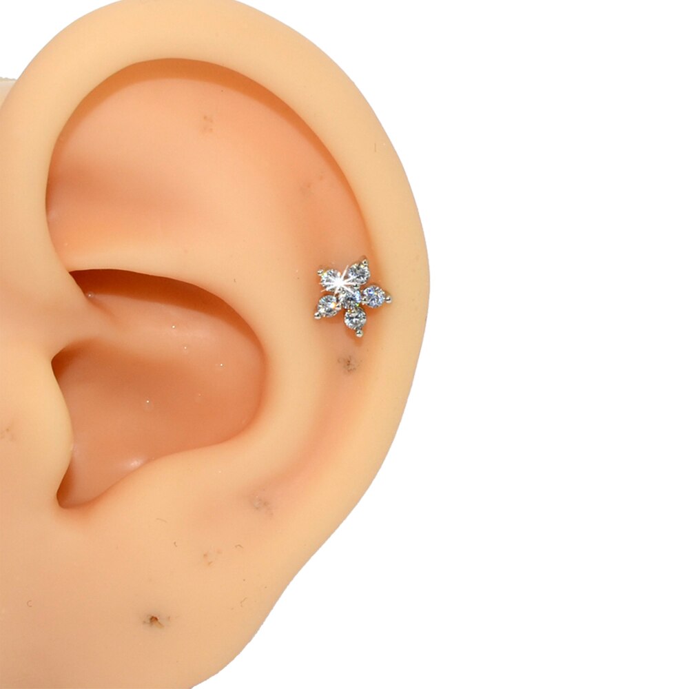1Pc G23 Titanium & Staal 16G Cz Gem Maan Labret Lip Bar Ring Kristal Bloem Oor Kraakbeen Tragus helix Piercing Schroef Fit Top 16G