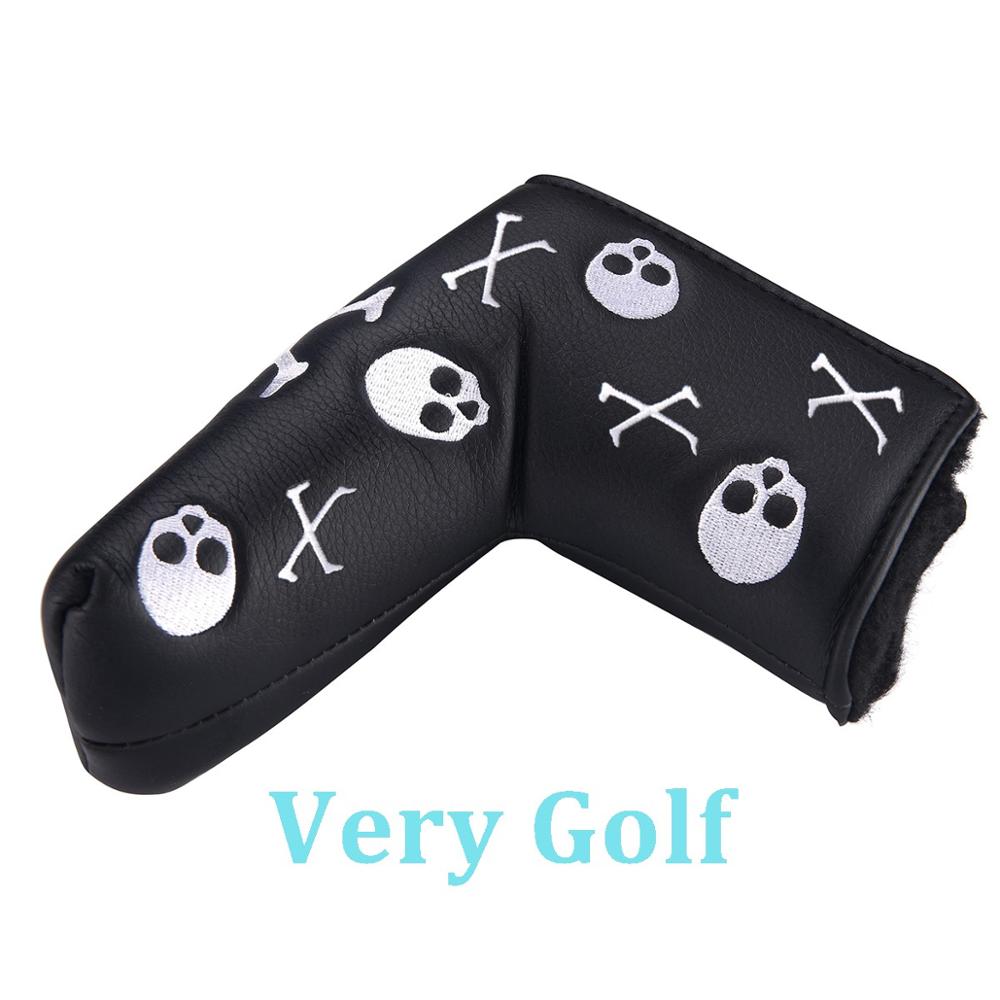 Black PU Leather with Skull Embroidery Golf Putter Cover Blade Putter Head Cover
