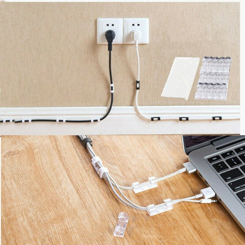 40pcs Self-adhesive Wire Organizer Securing Cable Clips Clamp Storage Buckle Clips Telephone Line Clamp