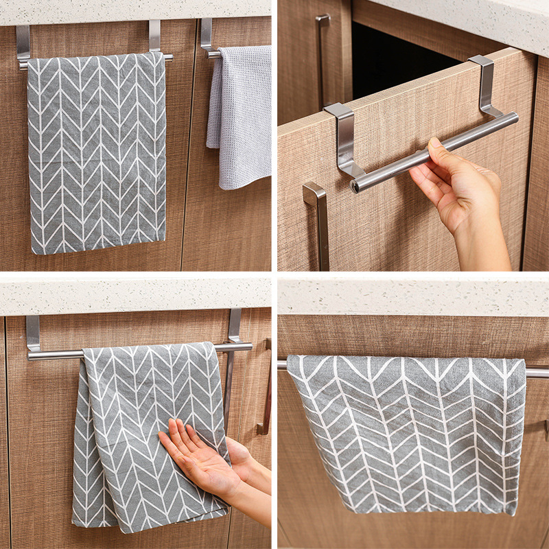 Toallero para puerta de armario de cocina, soporte colgante para toalla trasera de puerta de acero inoxidable, ganchos para toallas sin perforaciones para baño, organizador para el hogar