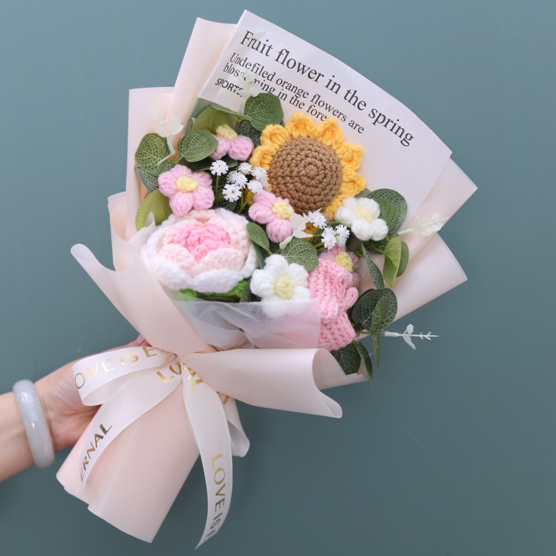 Ramo de ganchillo terminado, cuerda, flores artificiales, plantas rellenas, boda, San Valentín, Día de la madre, cumpleaños, de graduación: Verde claro