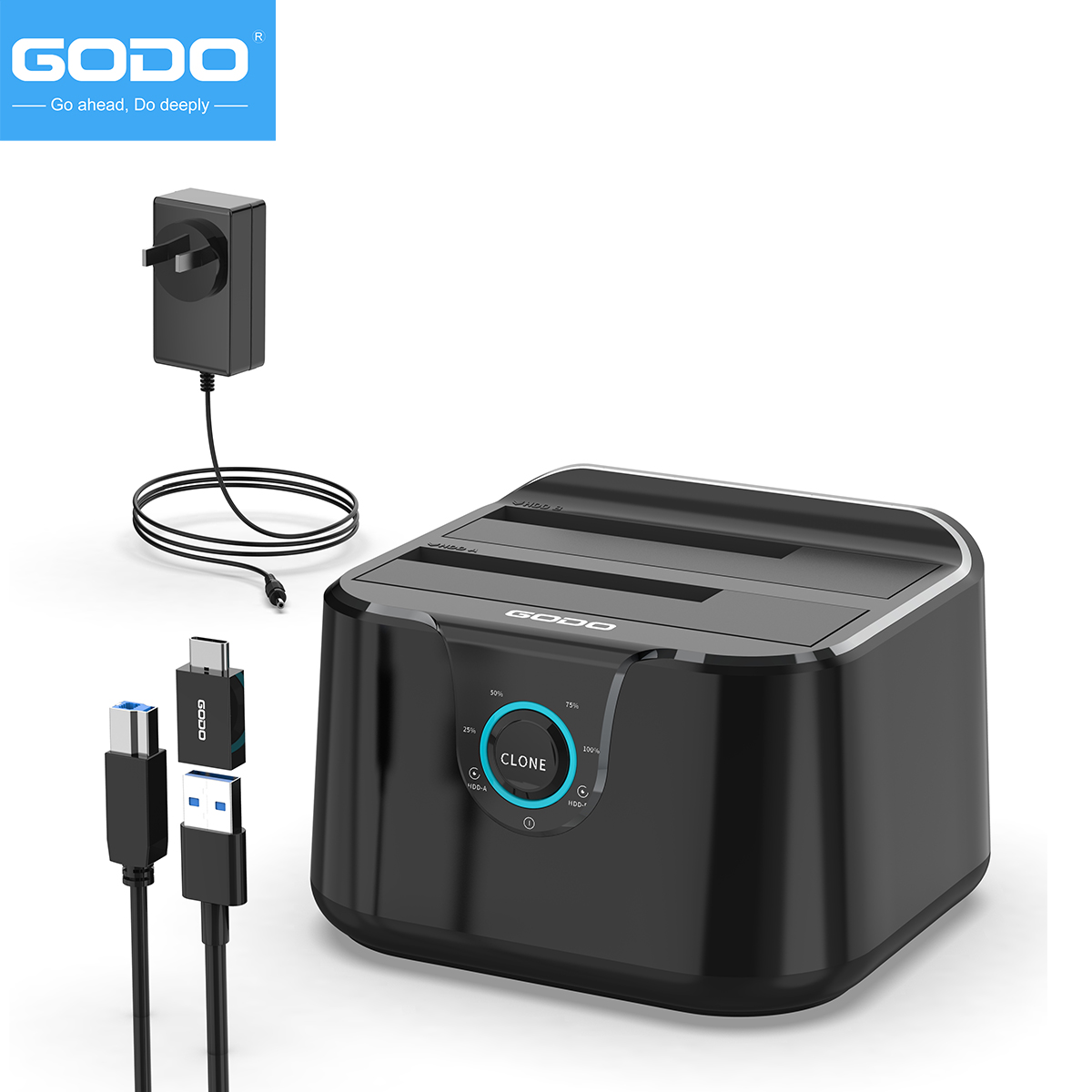 GODO Hard Drive Docking Station to USB 3.0 Type C ,Dual Bay Hard Drive Dock for SATA 2.5 / 3.5 inch HDDs/SSDs with LED Indicator: SKY BLUE