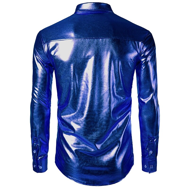 Herr smoking skjortor långärmade slim fit solid glänsande guld silver skjorta sångare värd nattklubb bar scen toppar kostym