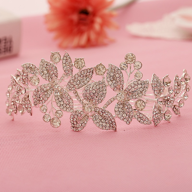 Argent plaqué fleurs florales mariée cheveux accessoires à la main cristal mariée étoilé mariage cheveux peigne strass diadèmes couronne